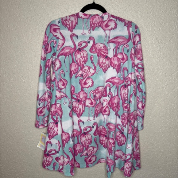 LuLaRoe Pink Flamingo Open Front Caroline Cardigan Sweater Women's Size XS - Picture 4 of 11